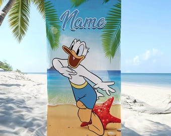 Serviette de plage Disney personnalisée, serviette Donald Duck personnalisée, cadeau de vacances d'été, accessoire de plage de piscine inspiré de dessin animé classique mignon