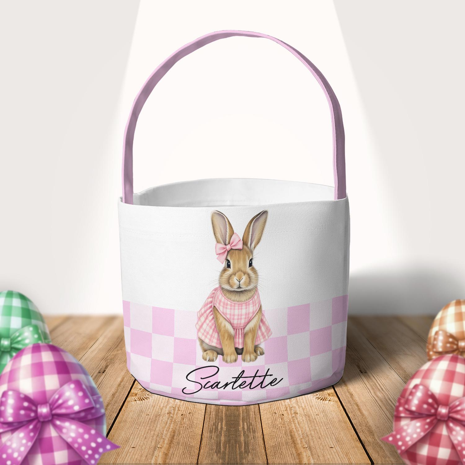 Discover Personalized Easter Egg Hunt Basket with Name, Custom Bunny Easter Basket, Spring Egg Hunt Tote, Easter Gift for Girls