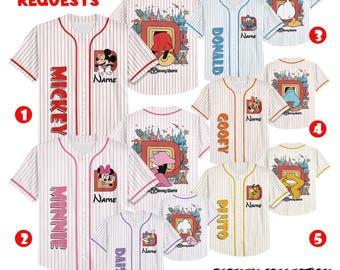 Camisa de beisebol personalizada com personagem do Walt Disneyworld, camisetas personalizadas da Família Disney 2025, camiseta do Mickey e seus amigos, camiseta do grupo Disney