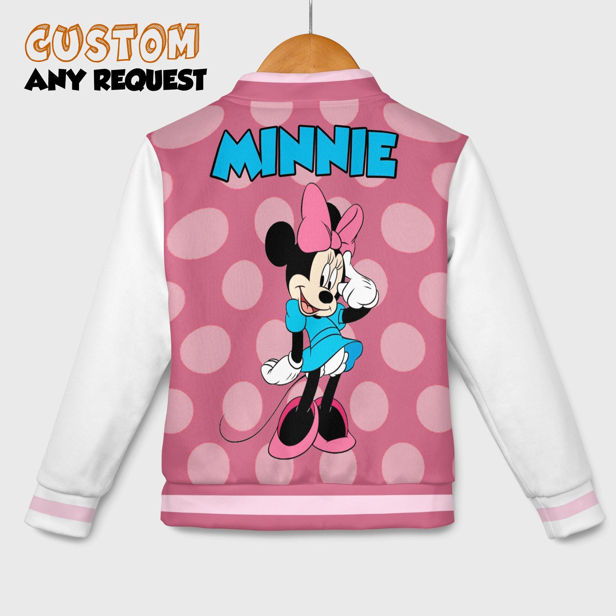 Discover Minnie Mouse Baseball Jacket Girls Women Disney Pink Varsity Bomber Family Matching
