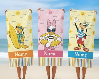 Personalized Mickey And Friends Beach Towel Gift, Custom Disney Summer Beach Towel, Custom Disney, Kids towel, Summer Gift, Disneyland Trip