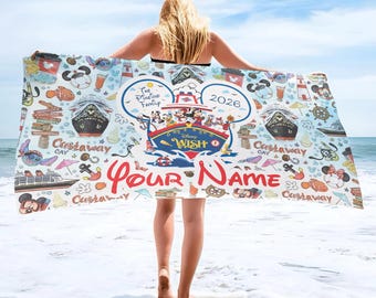 Personalisiertes Disney Cruise Strandtuch für Kinder und Erwachsene, Familienurlaubsgeschenk, Gruppenreise-Kreuzfahrtschifftuch