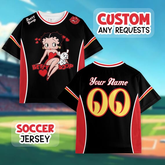 betty boop jersey dress Soccer Jersey, Personalized Cartoon Sports Shirt, Custom Name Number Jersey, Retro Fan Gift, Cute Game Day Outfit cute dress for girls