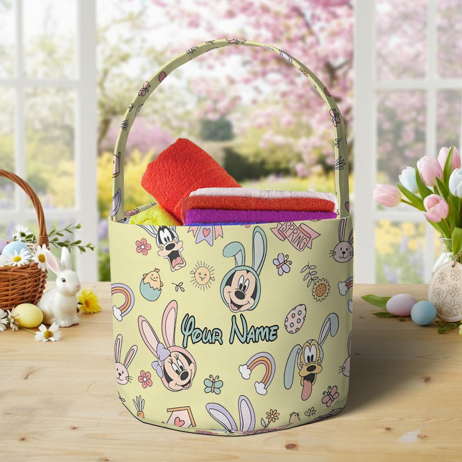 Discover Personalized Mickey & friends Disney Easter Basket, Mickey MinnieBunny Easter Egg Hunt Basket, WDW Disneyland Family Happy Easter Decor