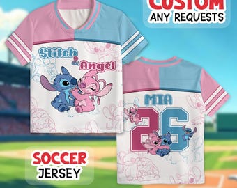 Custom Disney Stitch And Angel Soccer Jersey, Couple Lovers Shirt, Stitch And Angel Jersey, Matching Family Tee, Disneyland trip