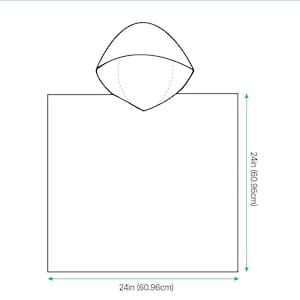 May include: White hooded towel for kids, with dimensions of 24 inches (60.96cm) by 24 inches (60.96cm). The towel features a hood and is designed for all-over print customization. The text "ALL-OVER PRINT KID HOODED TOWEL" is displayed at the top.