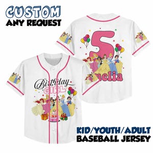 Camiseta de béisbol personalizada de cumpleaños de las Princesas Disney, regalo de cumpleaños personalizado del equipo de las Princesas Disney, camiseta para viaje familiar a Disneyland