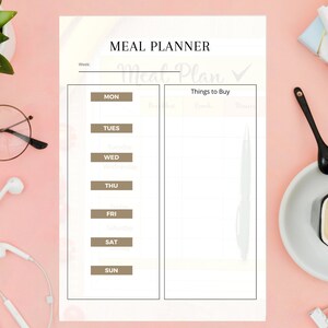 eal Planner Printable, Weekly Food Diary, Meal Tracker, Food Journal, Menu Plan & Prep