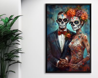 Day of the Dead Dia De Los Muertos Wedding Bride and Groom Skeletons ...