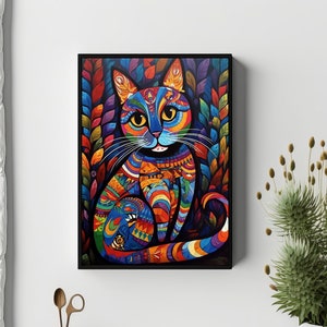Cat Alebrije Art Print: Vibrant Mexican Folk Art