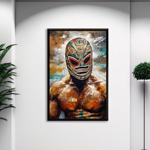 El Luchador Art Print V5, Stunning Representation Of A Masked Wrestler Evoking The Passion & Intensity Of Mexican Lucha Libre.