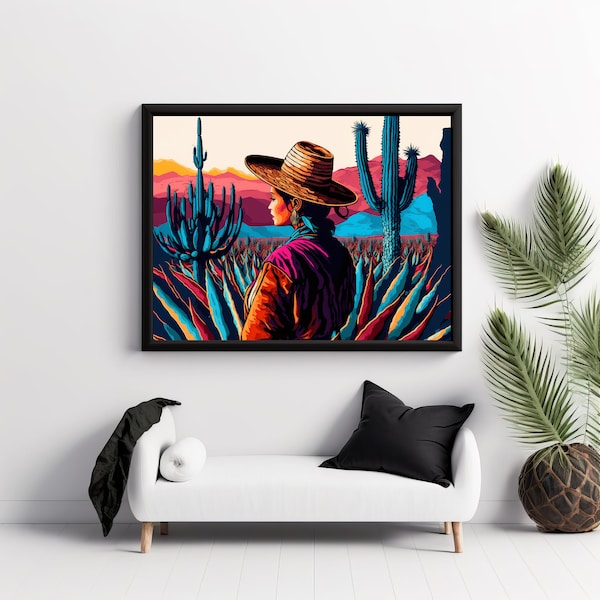 Lady Harvesting Tequila Plant "Jimadora" Art Print, Stunning Portrait Of A Field Of Agave, Mexican Scene Art On Photo Paper Pro Luster V2