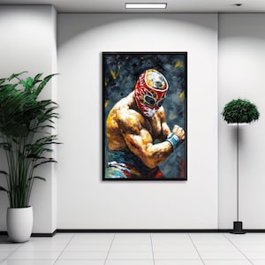 El Luchador Art Print V2, Stunning Representation Of A Masked Wrestler Evoking The Passion & Intensity Of Mexican Lucha Libre.