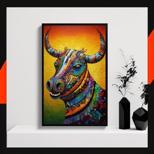 Bull Alebrije Art Print, Stunning Art Canvas Of A Toro, Magical Mexican Folklore Art . Beautiful Art Print On Museum Quality Photo Paper.