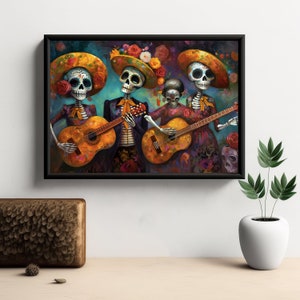 Music Band &quot;Cheerful Dead&quot; Art Print, Stunning Representation Of Love & Friendship In The Style Of Dia De Los Muertos V3
