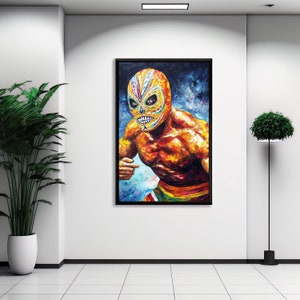 Luchador Art Print: Mexican Wrestler, Impasto Style