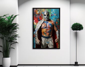 El Luchador Art Print V8, Stunning Representation Of A Masked Wrestler Evoking The Passion & Intensity Of Mexican Lucha Libre.