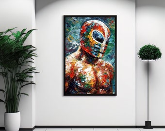 El Luchador Art Print V6, Stunning Representation Of A Masked Wrestler Evoking The Passion & Intensity Of Mexican Lucha Libre.