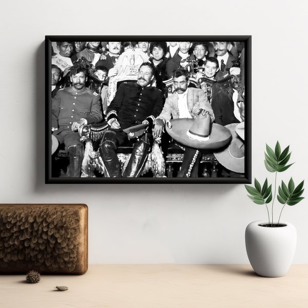 Emiliano Zapata & Pancho Villa Historical Meeting Photo Print, Stunning Portrait Of Mexican Revolutionaries. Digitally Restored Photograph