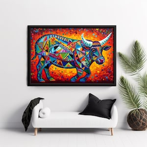 Bull Alebrije Art Print, Stunning Art Canvas Of Magical Mexican Folklore Alebrije . Beautiful Art Print On Museum Quality Photo Paper.