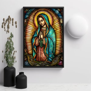 Our Lady of Guadalupe Art Print: Mexican Stained Glass Style