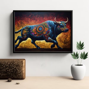 Bull Alebrije Art Print, Stunning Art Canvas Of Magical Mexican Folklore Alebrije . Beautiful Art Print On Museum Quality Photo Paper.