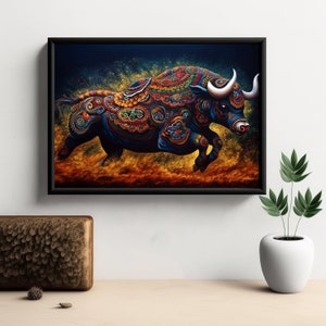 Bull Alebrije Art Print, Stunning Art Canvas Of Magical Mexican Folklore Alebrije . Beautiful Art Print On Museum Quality Photo Paper.