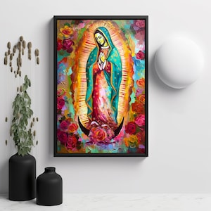 Our Lady of Guadalupe Art Print: Mexican Impasto Painting on Photo Paper