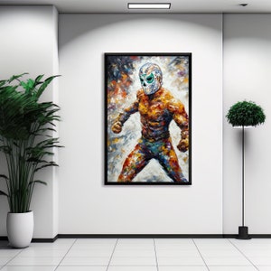 El Luchador Art Print V9, Stunning Representation Of A Masked Wrestler Evoking The Passion & Intensity Of Mexican Lucha Libre.