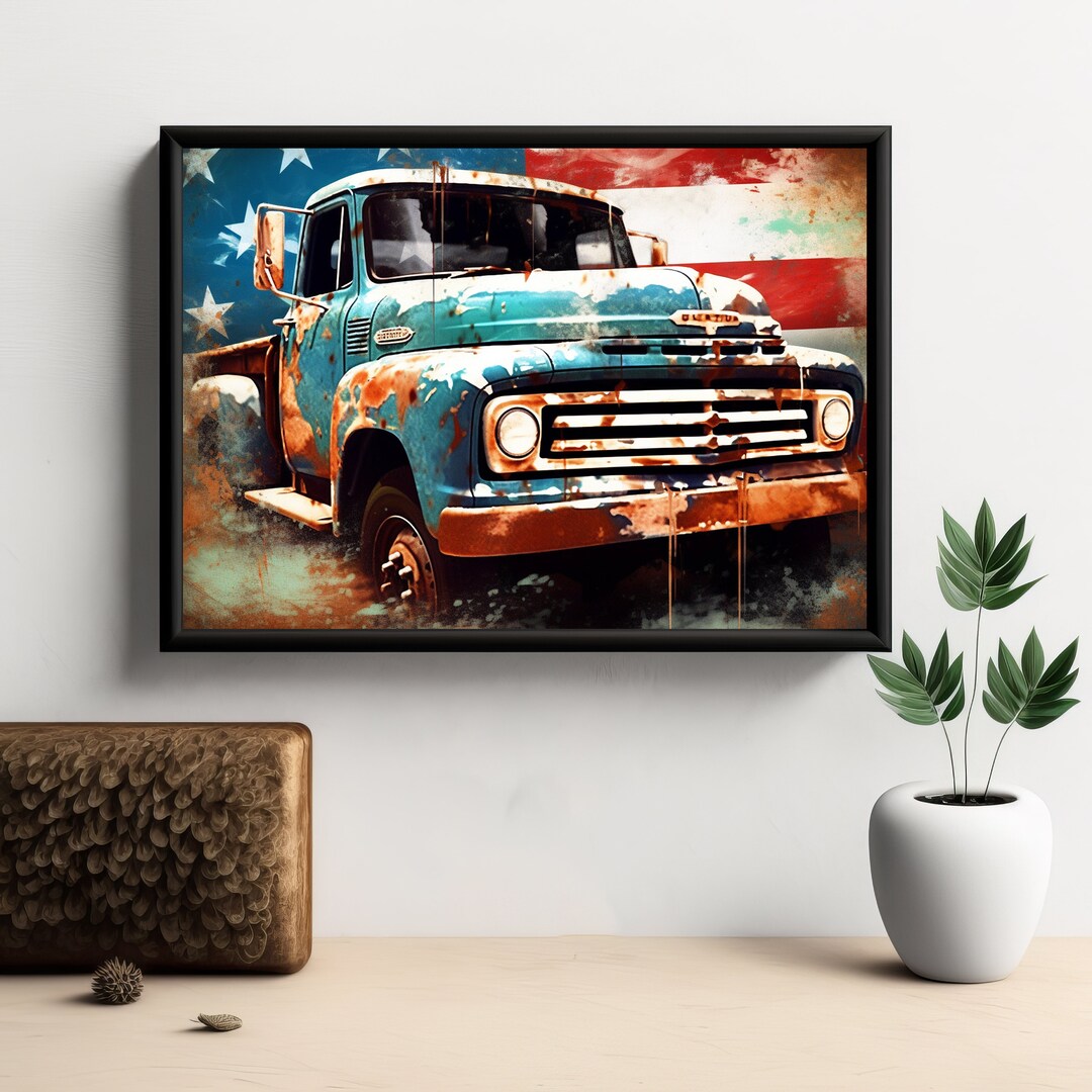 Vintage Truck Print V1, Stunning Representation of A Old Truck Paying Tribute to American