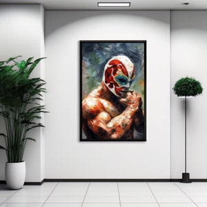 El Luchador Art Print V7, Stunning Representation Of A Masked Wrestler Evoking The Passion & Intensity Of Mexican Lucha Libre.