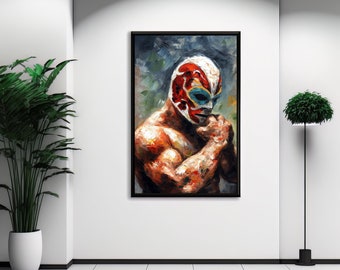 El Luchador Art Print V7, Stunning Representation Of A Masked Wrestler Evoking The Passion & Intensity Of Mexican Lucha Libre.