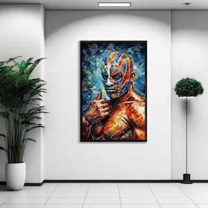 El Luchador Art Print V4, Stunning Representation Of A Masked Wrestler Evoking The Passion & Intensity Of Mexican Lucha Libre.