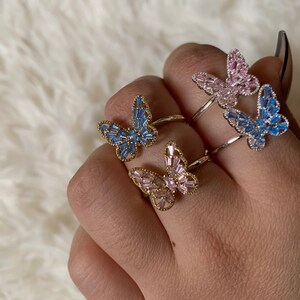 Butterflies in My Stomach Ring Butterfly Ring Silver Plated Pink Blue Gold Plated Adjustable Size Ring for teen girl kids diamond ring gift