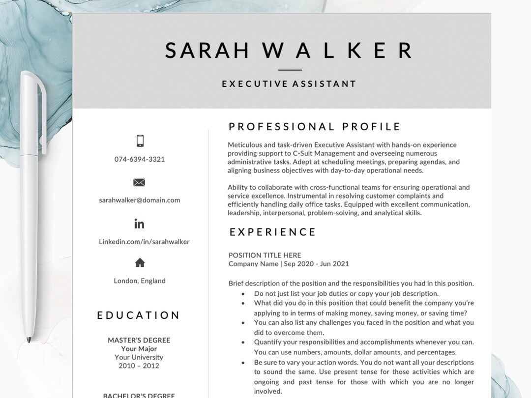 Minimalist Resume, CV Template, Resume Template for Word, Modern Clean ...