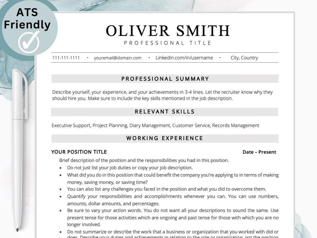 ATS Friendly Resume Template, Minimalist Modern Resume and Cover Letter ...