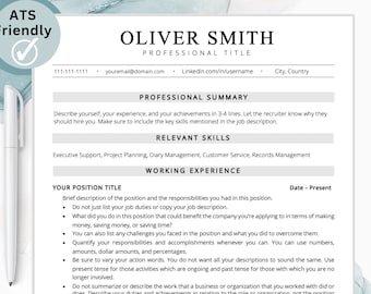 May include: A resume template with the title "ATS Friendly" in a teal circle with a checkmark. The template is designed for a job seeker to create a professional resume. The template includes sections for professional summary, relevant skills, and work experience.