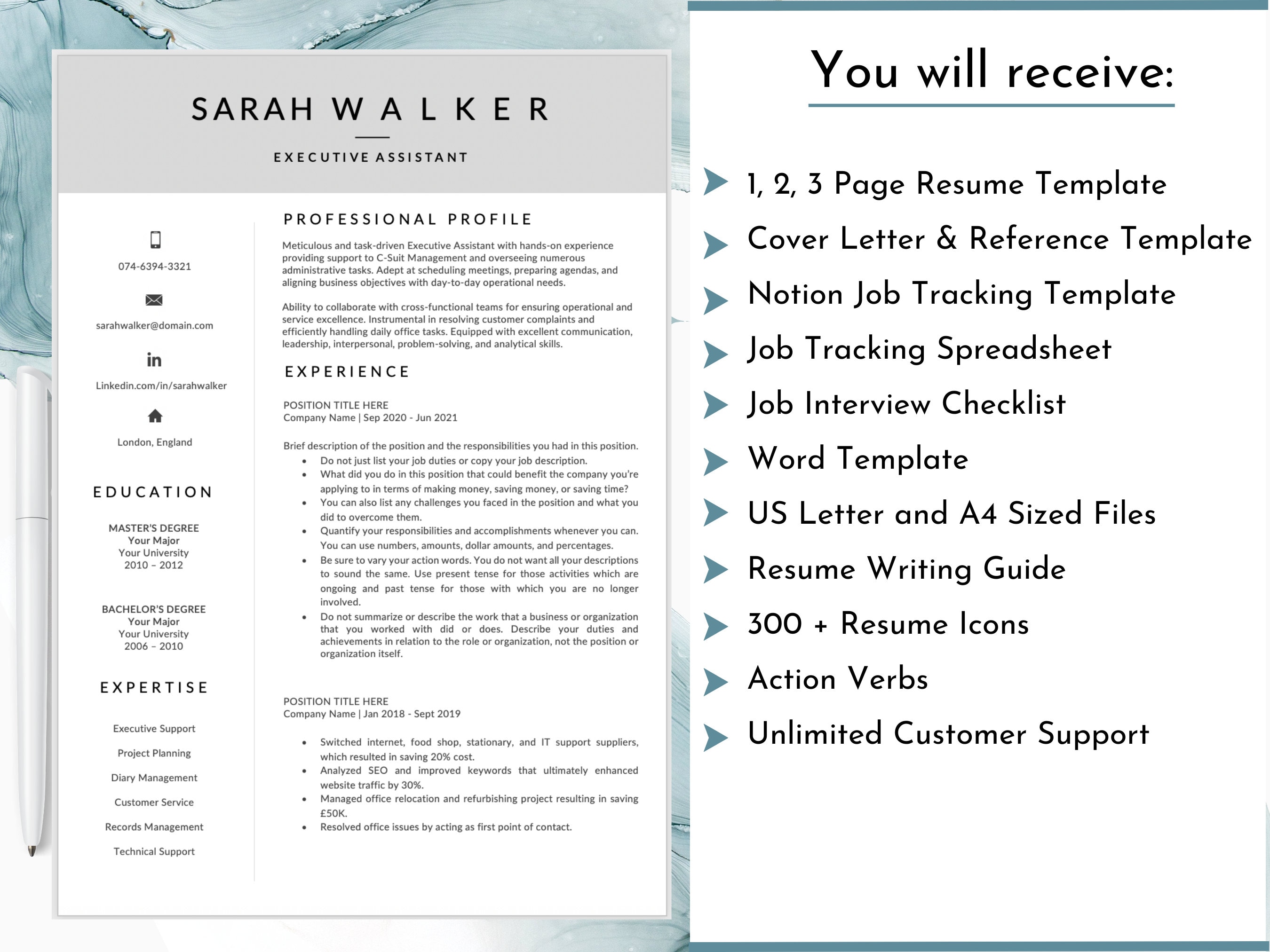 Minimalist Resume, CV Template, Resume Template for Word, Modern Clean ...