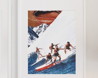 Surfing Poster, Surf Print, Surf Art, Surf Print, Surf Digital Art, Collage Digital Art