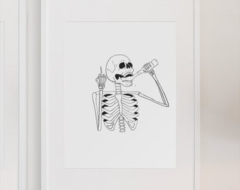 Skeleton Drinking ; Skeleton Print; Skeleton Art Digital Downloads, Skeleton graphic ; Skeleton design; art digital download