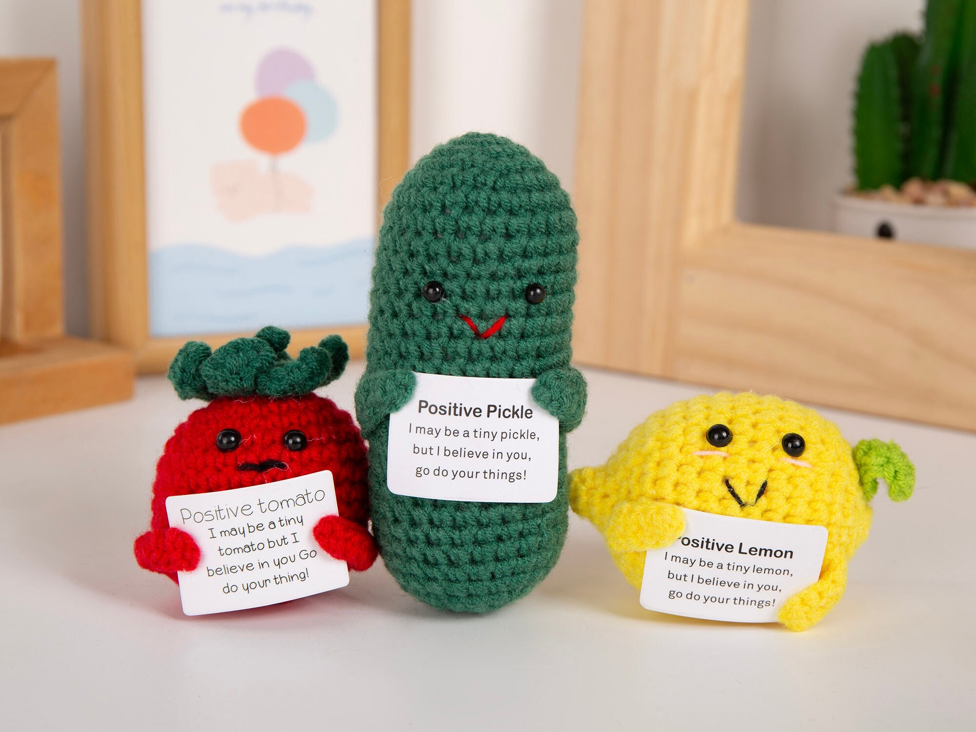 5PCS Crochet Figurines & Knick Knacks-positive Potato-emotional Support  Pickle-crochet Lemon/tomato/peanut-crochet Vegetables Desk Accessory 