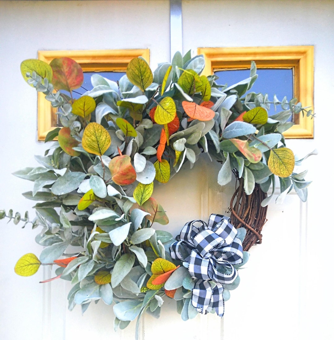 22 Fall Lambs Ear and Eucalyptus Wreath Featuring Bright - Etsy