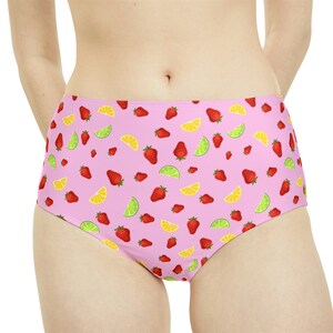High-Waist Bikini Bottom, Strawberry Bikini Bottoms, Beach Wear
