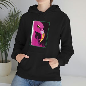 Hooded Sweatshirt, Flamingo Print, Pullover Hoodie