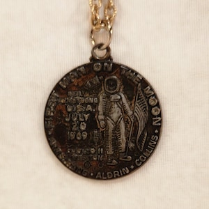 1969 Apollo 11 Moon Landing Medallion Pendant: Vintage Space Travel Jewelry