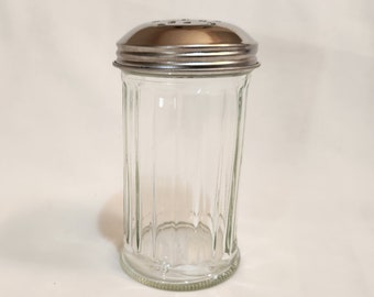 Vintage Halco Sugar Shaker Dispenser Green Tint Ribbed Perforated Silver Lid for Powdered Sugar - Cinnamon | Vintage Dining Items