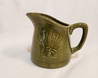 Franciscan Ceramics Pitcher with Wheat Motif - Made in California G - Avocado Green | Vintage Drinkware
