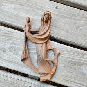 Mary and Baby Jesus on a Branch Wall Hanging Madonna and Child Vintage Religious