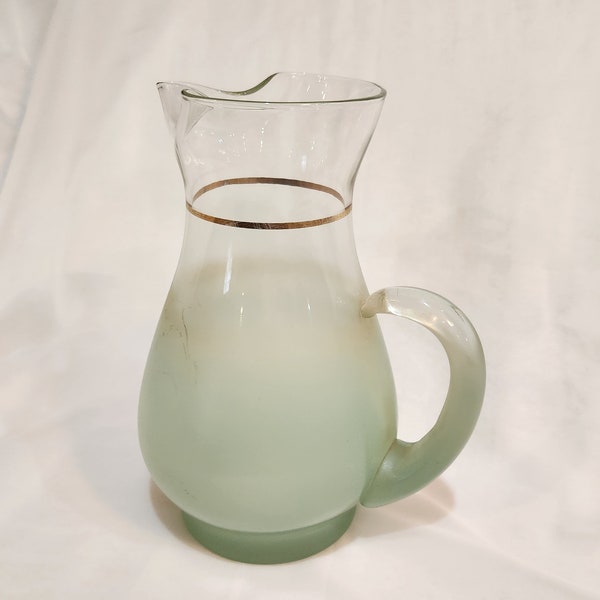 Blendo Frosted Ombre Glass Pitcher Gold Trim Ice Lip Pastel Mint Green | Vintage Drinkware