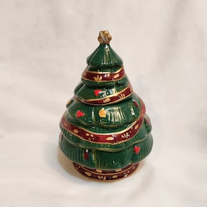 Christmas Tree Snack Canister Gibson Holiday Collection Ceramic Cookie Jar Vintage Kitchen Storage Organization